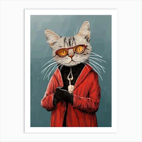 Cat In Red Coat Art Print