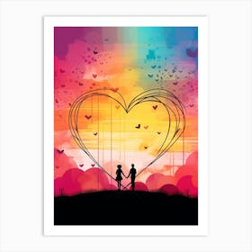 Rainbow Swirl Heart Sunset Silhouette 3 Art Print