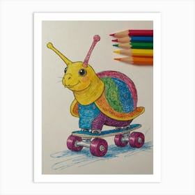 Snail On Skateboard 3 Art Print