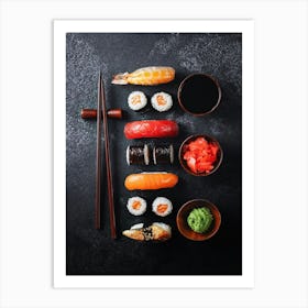 Sushi (Japan, Japanese cuisine) — Food kitchen poster/blackboard, photo art Art Print