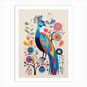 Colourful Scandi Bird Peacock 3 Art Print