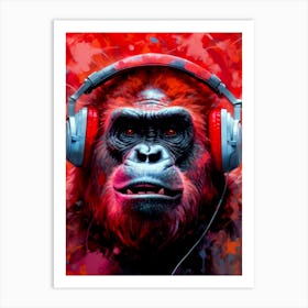 Gorilla With Headphones animal Art Print