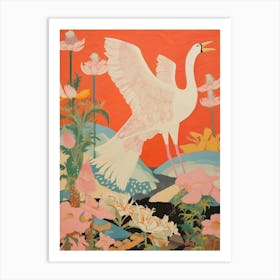 Maximalist Bird Painting Crane 3 Art Print