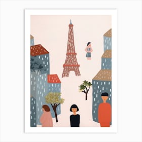 In Paris With The Eiffel Tower Scene, Tiny People And Illustration 2 Art Print