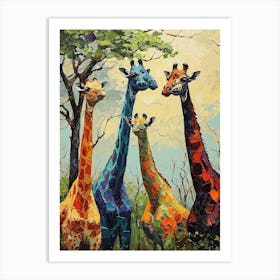 Colourful Brushstroke Herd Of Giraffe Art Print