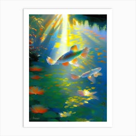Midorigoi Koi Fish Monet Style Classic Painting Art Print