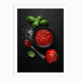 Tomato sauce & basil (Italian food) — Food kitchen poster/blackboard, photo art Art Print