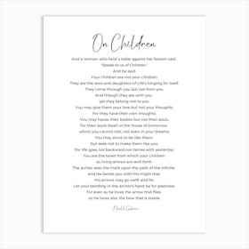 On Children Poem By Khalil Gibran Art Print