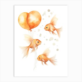 Fish Flying With Autumn Fall Pumpkins And Balloons Watercolour Nursery 1 Art Print