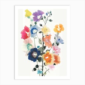 Hollyhock Collage Flower Bouquet Art Print