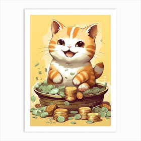 Kawaii Cat Drawings Fortune Coins 3 Art Print