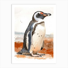 Humboldt Penguin Carcass Island Watercolour Painting 1 Art Print