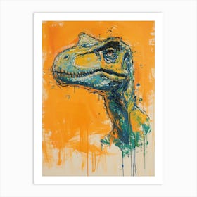 Dinosaur Orange Blue Brushstrokes Portrait 2 Art Print
