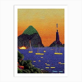 Rio De Janeiro Brazil Pointillism Style Tropical Destination Art Print