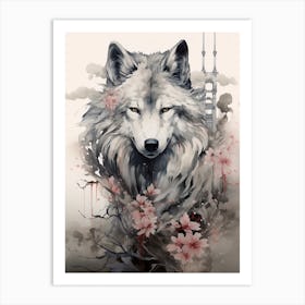 Honshu Wolf Chiaroscuro 1 Art Print