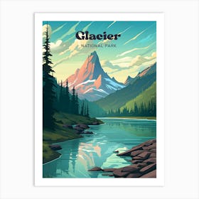 Glacier National Park Montana Outdoor Travel Art Illustration Art Print