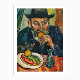 Portrait Of A Man With Cats Eating Tacos  3 Art Print