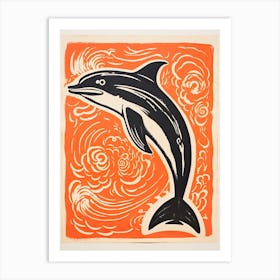 Dolphin, Woodblock Animal  Drawing 4 Art Print