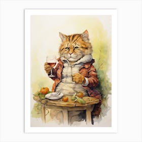 Tiger Illustration Tasting Wine Watercolour 1 Art Print