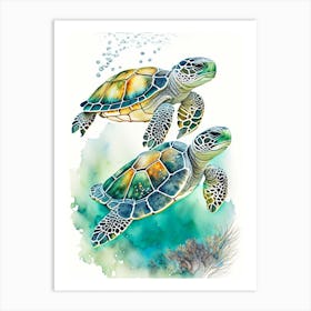 Conservation Sea Turtles, Sea Turtle Cute Neon 1 Art Print