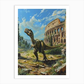 T Rex By The Colosseum Painting Art Print