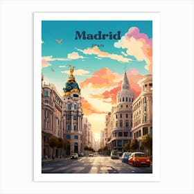 Madrid Spain Sunset Travel Illustration Art Print