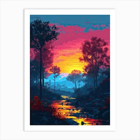 Sunset In The Jungle | Pixel Art Series Art Print