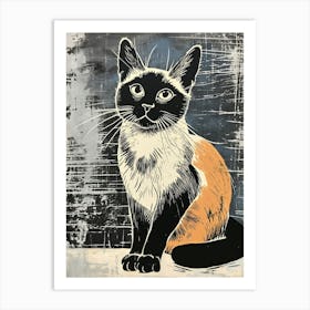 Siamese Cat Relief Illustration 3 Art Print