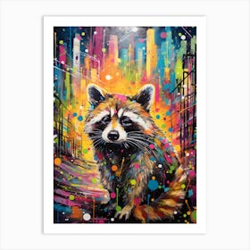 A Raccoon In City Vibrant Paint Splash 2 Art Print