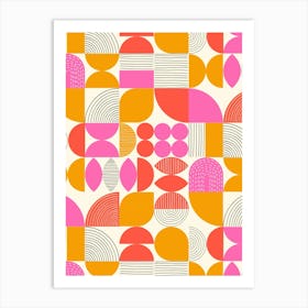 Modern Art Geometric Shapes Magenta Orange Red Art Print