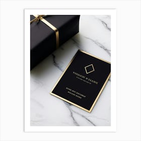 Black Card Engagement Invitation Featuring A Sleek Modern Geometric Design Bathed In A Luxurious G (6) Art Print