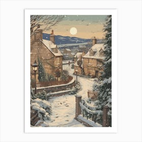 Vintage Winter Illustration Cotswolds United Kingdom 4 Art Print