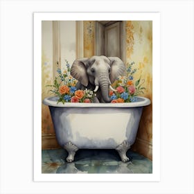 Elephant In Bath Art Print