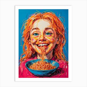 Girl Eating Spaghetti 2 Art Print