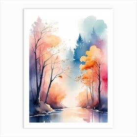 Watercolor Of Autumn Trees 2 Art Print