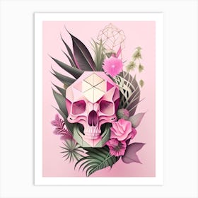 Skull With Geometric Designs 2 Pink Botanical Art Print