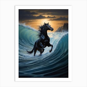 Black Horse In The Ocean Print Art Print