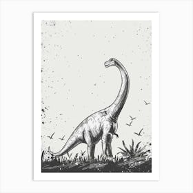 Brachiosaurus Dinosaur Black Ink & Sepia Illustration 1 Art Print