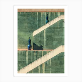 Blue Vases On The Stairs Art Print