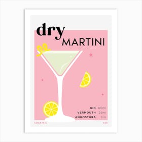 Dry Martini in Pink Cocktail Recipe Art Print