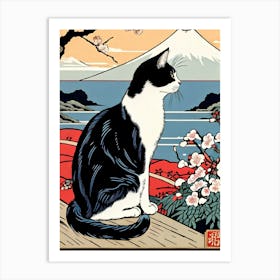 Cat Looking At Mt Fuji Art Print