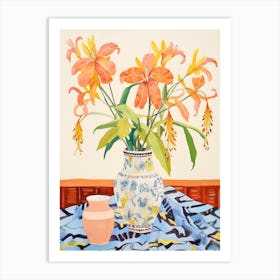 Orange Lilies In A Vase Art Print