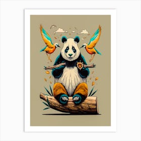 Panda Bear With Birds Art Print