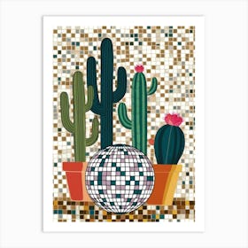 Mosaic Cactus With Disco Ball Art Print