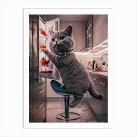 Cat In The Fridge Art Print