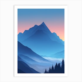 Misty Mountains Vertical Composition In Blue Tone 77 Art Print