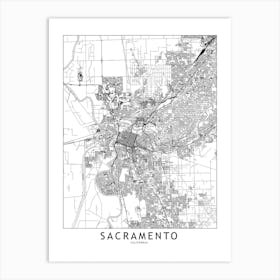 Sacramento White Map Art Print
