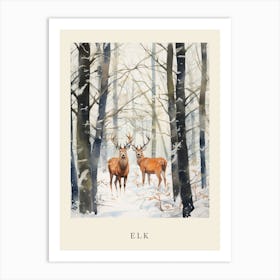 Winter Watercolour Elk Poster Art Print