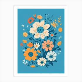 Beautiful Flowers Illustration Vertical Composition In Blue Tone 35 Art Print