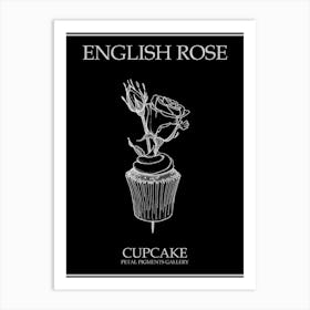English Rose Cupcake Line Drawing 3 Poster Inverted Art Print
